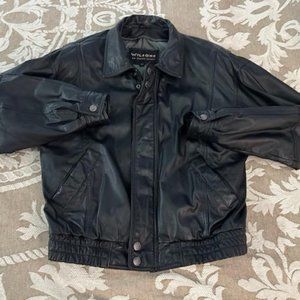 Wilsons Black Leather Jacket Mens Large Lined Full Zipper Genuine Vintage Coat